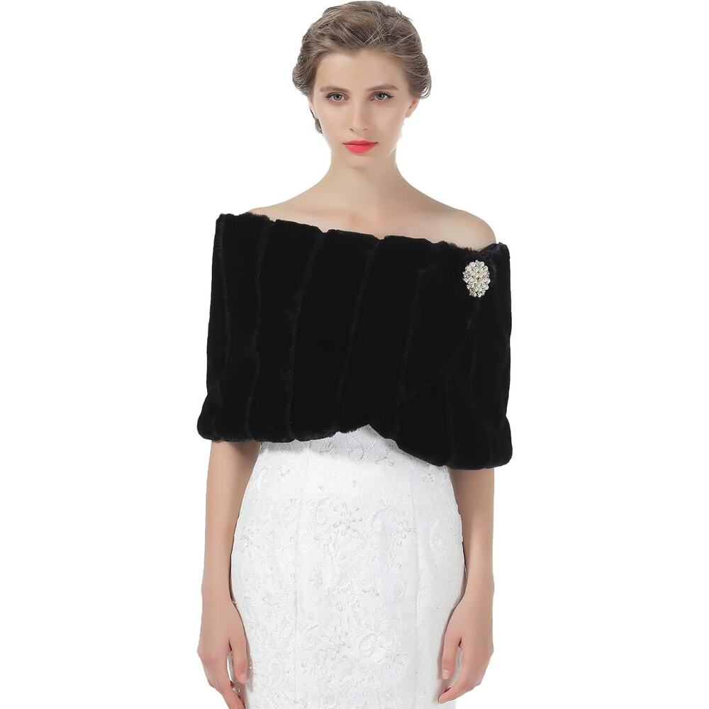 Elegant Black Faux Fur Wrap